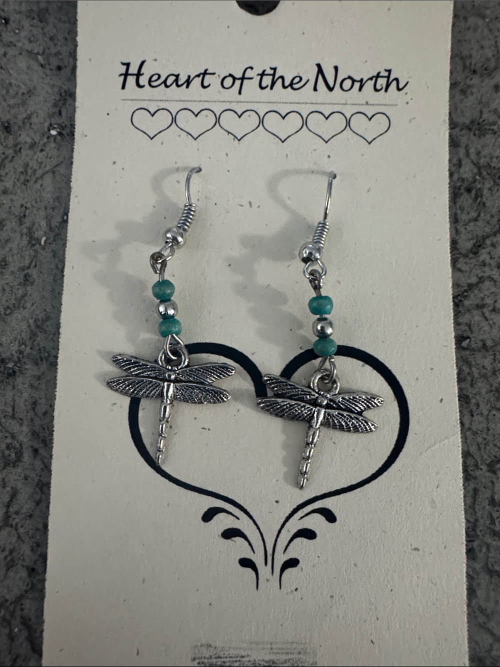 Silver Dragonfly Earrings with Teal Beads